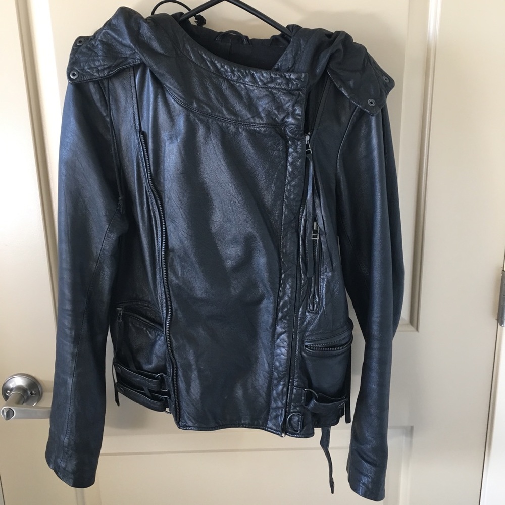 Allsaints All Saints hooded leather moto jacket